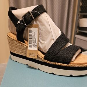 Toms Black Espadrille Shoes with Modern Platform